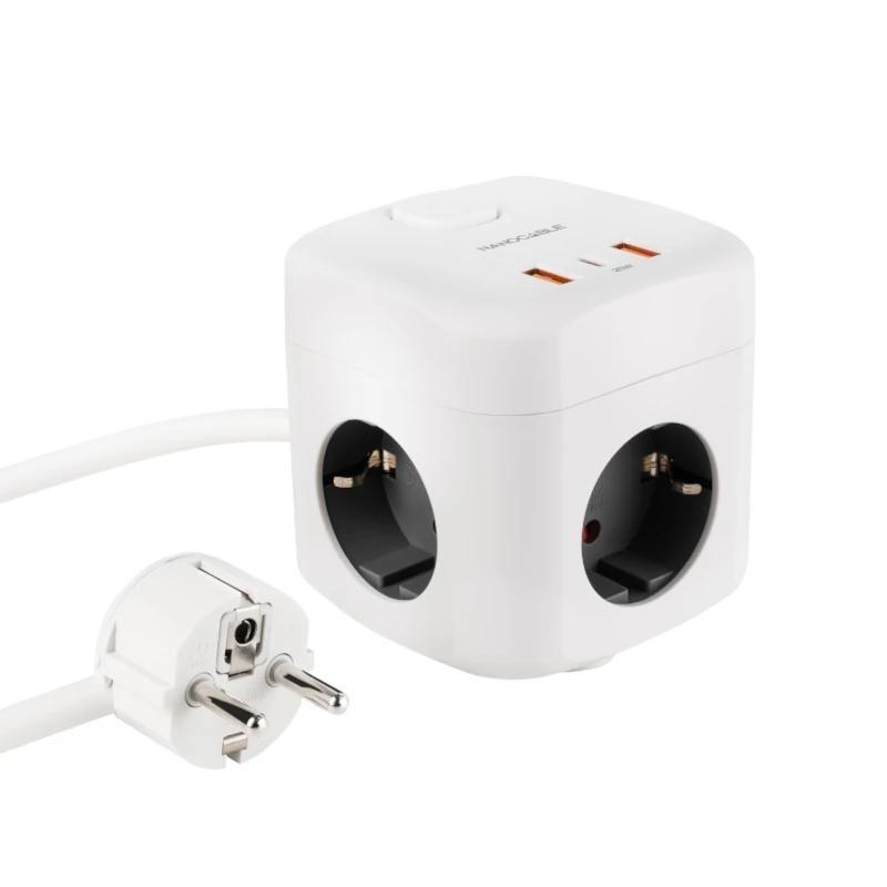 Nanocable Base de enchufe con 3 USB c/ interruptor