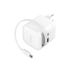 Intenso Cargador GaN W65ACIC retráctil Blanco