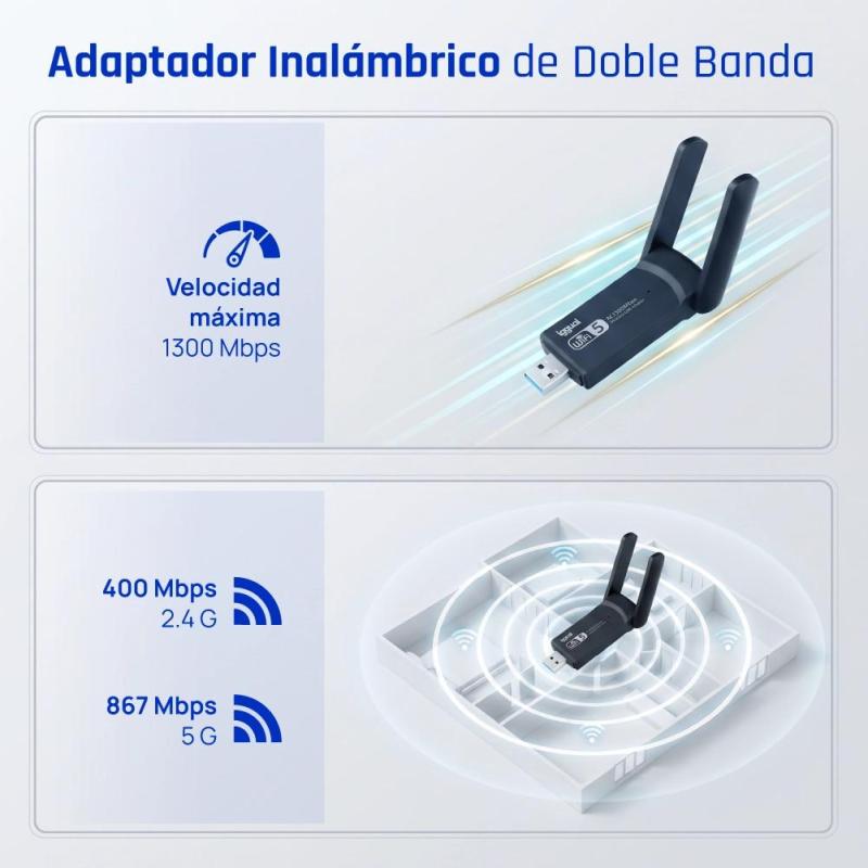 iggual Adaptador USB Wifi 1300 Mbps dual 2.4G/5G